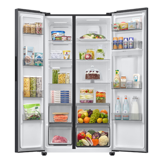 SBS Refrigerator RS40HM36 Dispenser Water Disp 526L Front-Open-with-food Black 
