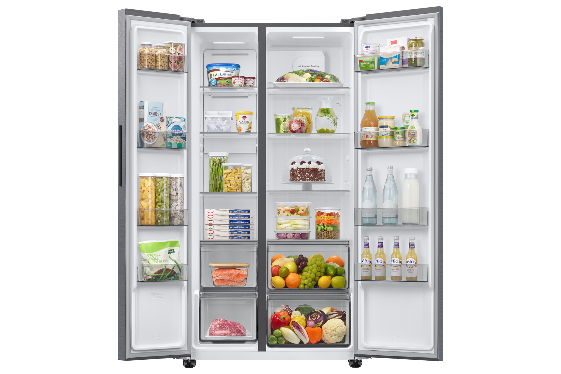 SBS Refrigerator RS40HM36 Non-Dispenser Modern and Sleek Design 526L Front-Open-with-food Silver 