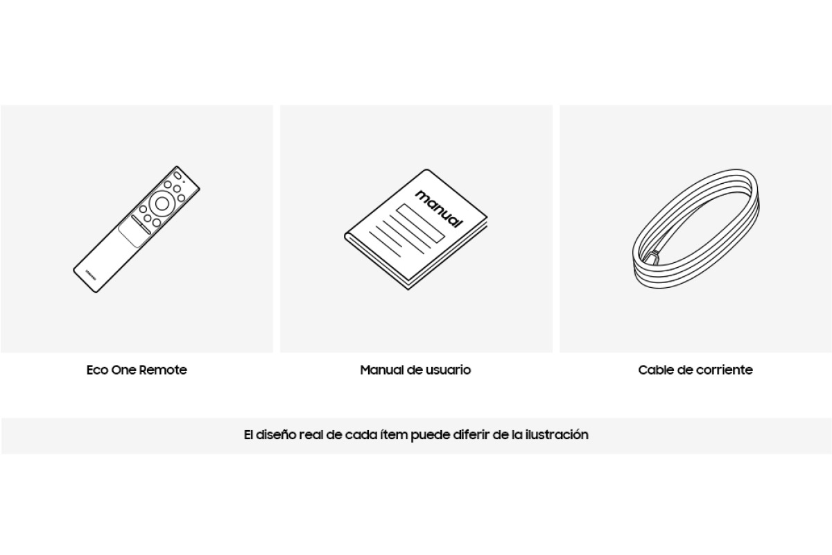 Contenido de la caja del TV BU8200: control remoto eco, cable de poder, manual de usuario