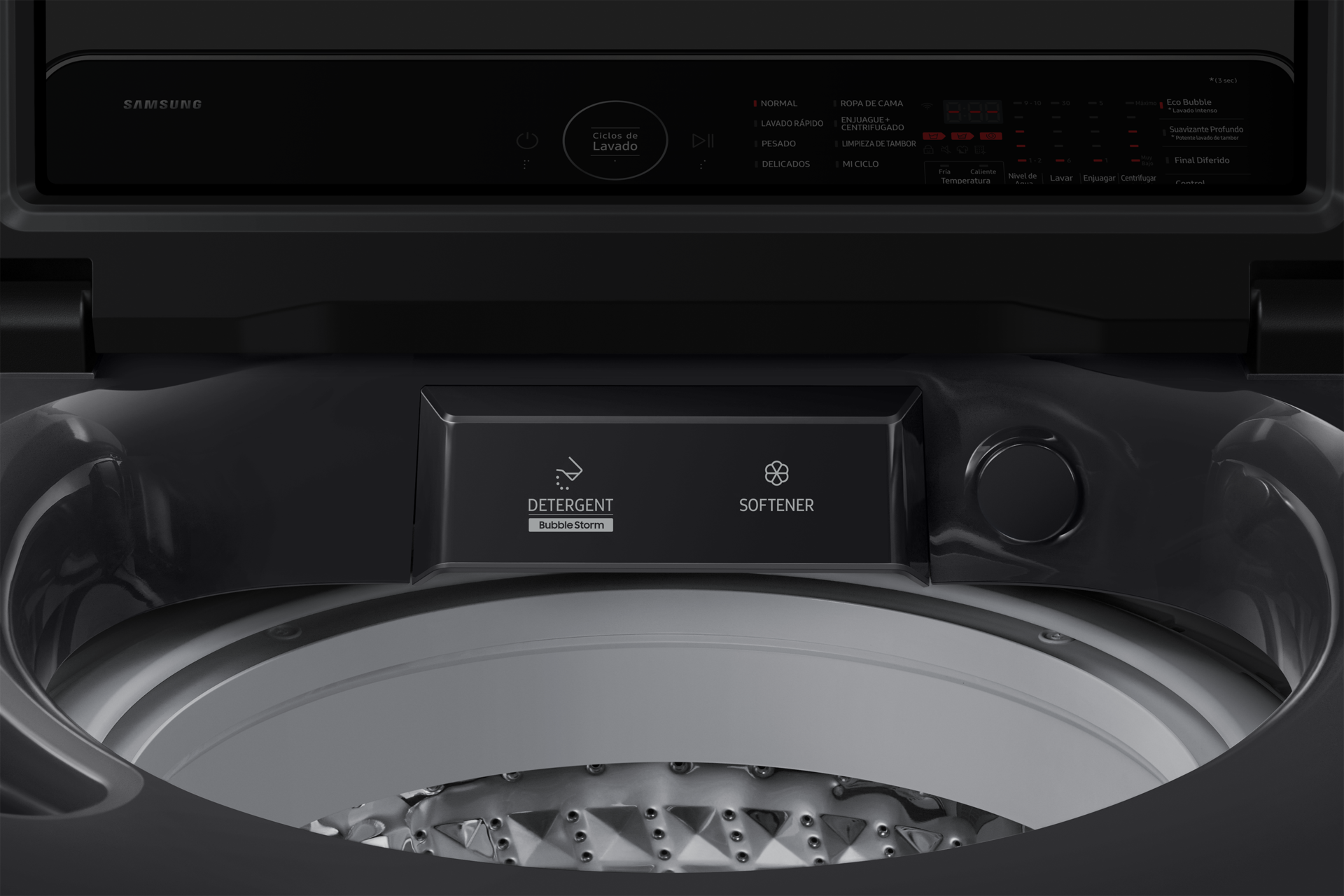 Bespoke AI Top Load Washer with AI Wash Detail1 Glam Deep Charcoal 