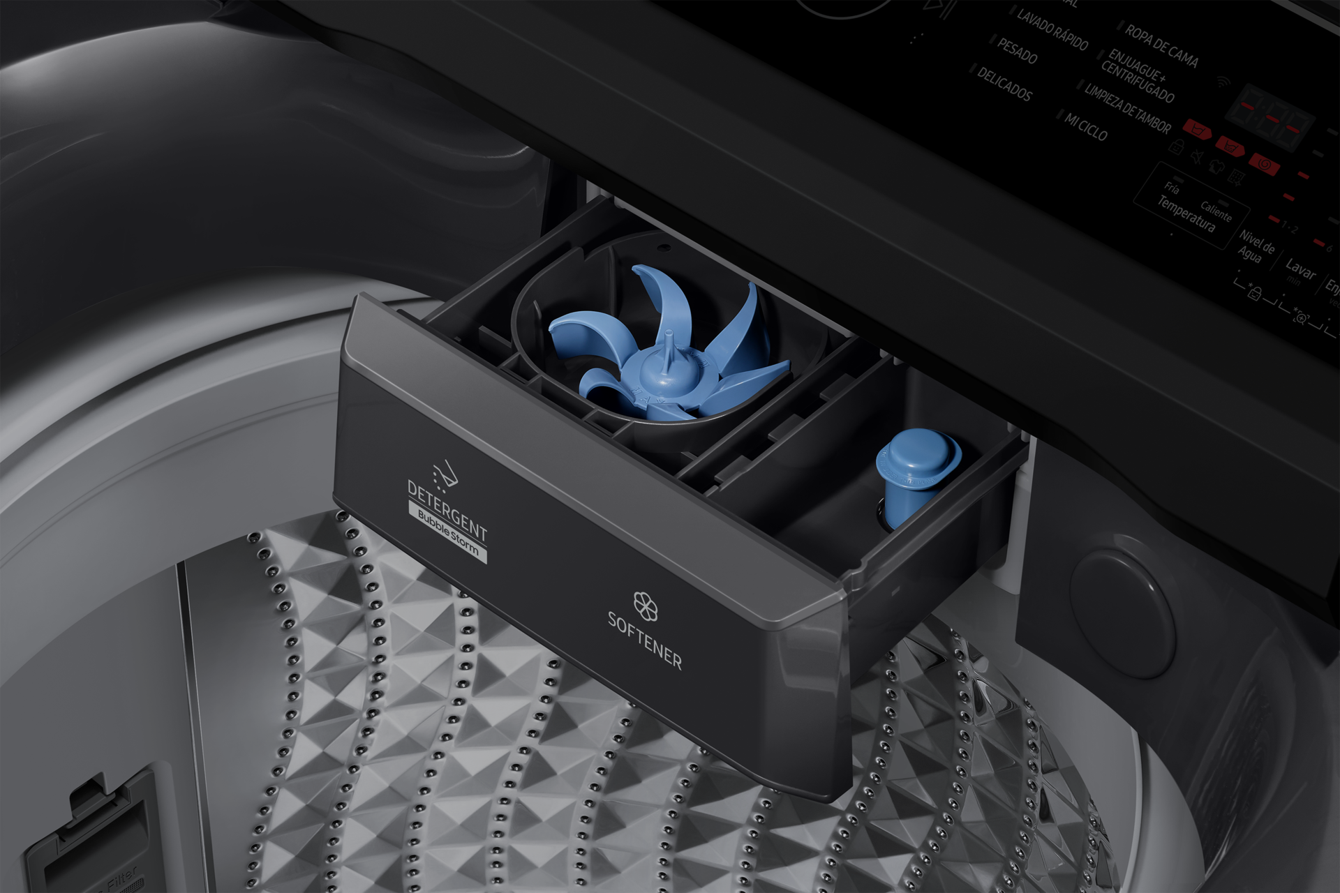 Bespoke AI Top Load Washer with AI Wash Detail3 Glam Deep Charcoal 