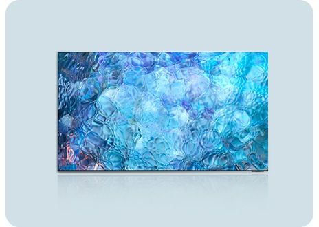 QLED TV has a close-up photograph of water with ripples.