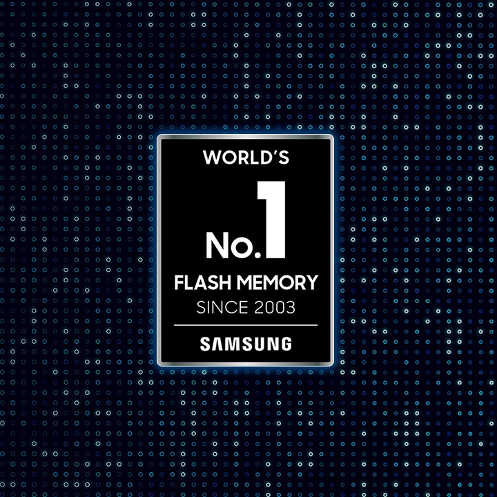 An emblem says World’s Number 1 Flash Memory Since 2003, Samsung.