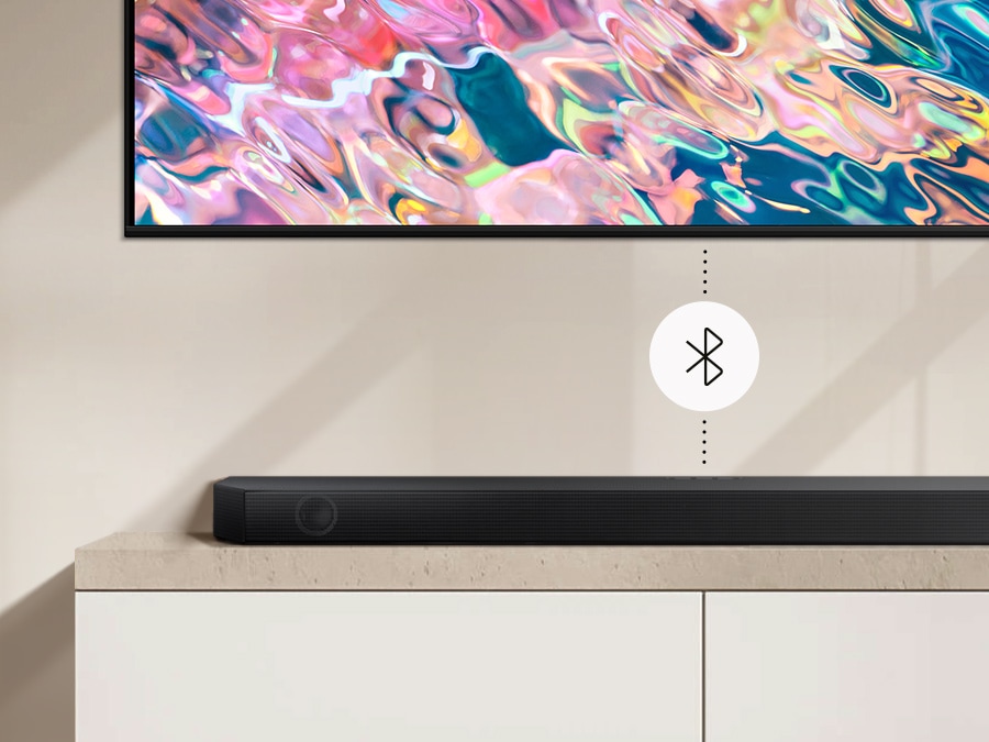 Sound being played through soundbar connected to TV with Bluetooth.