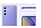 2. Telefon Galaxy A54 5G v barvě Awesome Violet ukazuje rozmístění fotoaparátů, postranní pohled na rozmístění fotoaparátů a přední stranu zařízení.