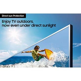 The sun shines directly onto The Terrace TV with direct-sun protection.
