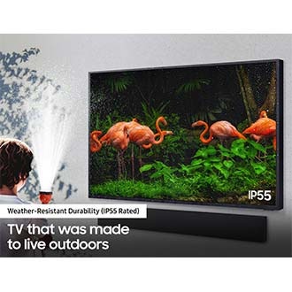 Samsung The Terrace has IP55 protection against rain, humidity and dust which means weather-resistant tv