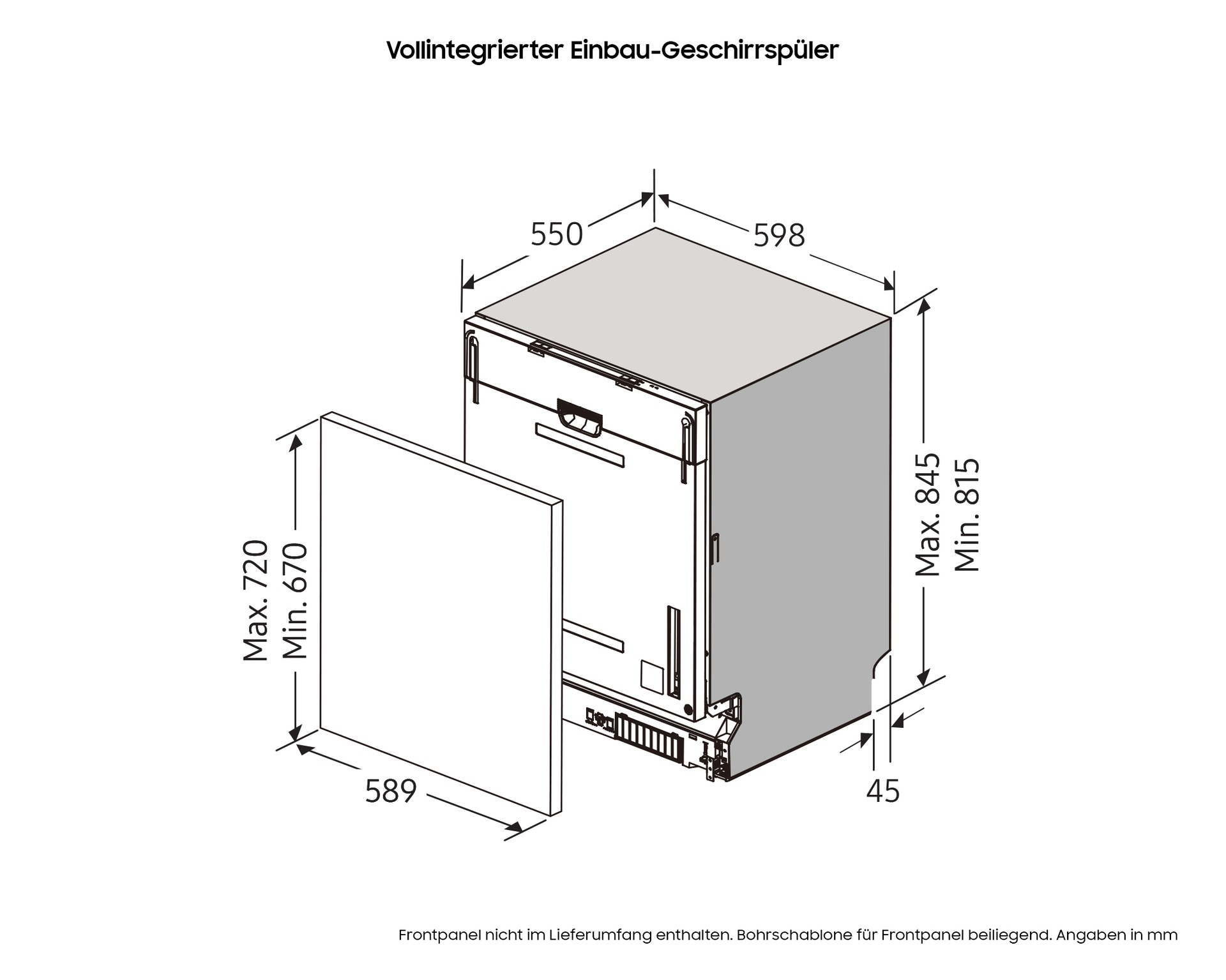 DW6500AM Vollintegrierbarer Geschirrspüler mit Festtürtechnik, 60cm, 14 Maßgedecke ohne Frontpanel