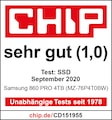 CHIP.de/CD151955, September 2020, „Der Speicher für das ganze Leben – SATA SSDs ab 2 TB“: Gesamtnote gut (1,0) für Samsung SSD 860 PRO 4 TB, Testsieger, Vergleichstest