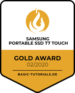 Basic-Tutorial.de, Gold Award (91/100 Punkte), 02/2020, zu Portable SSD T7 Touch 500 GB, Einzeltest. 