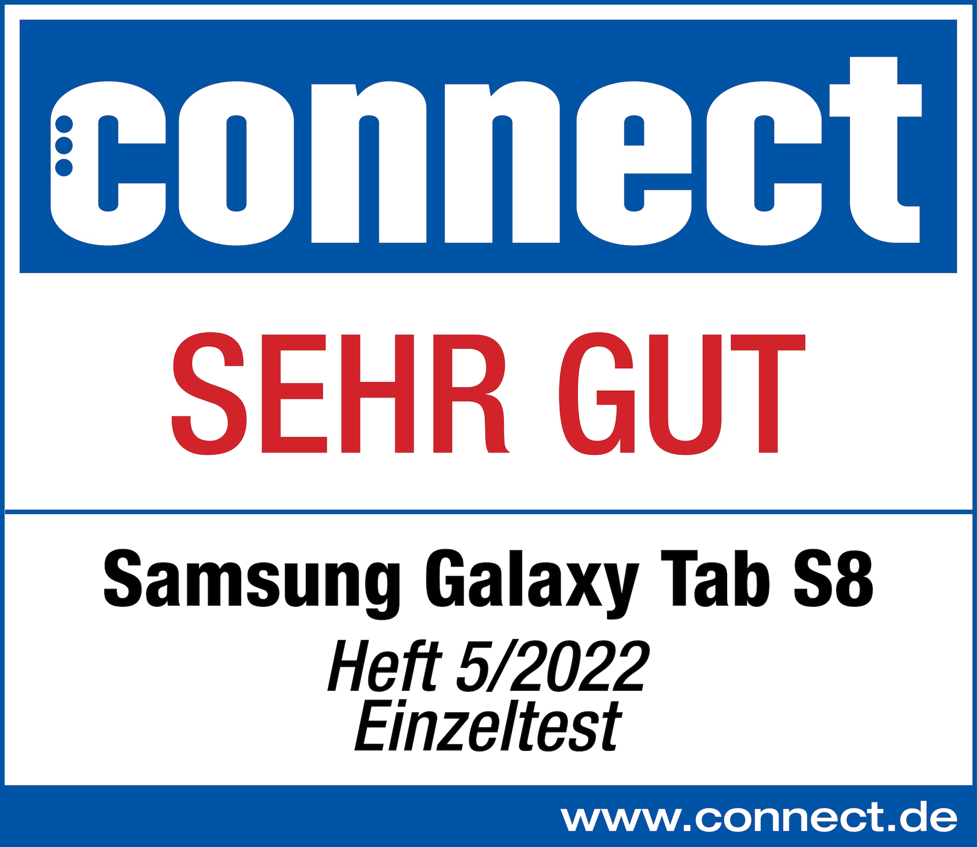 Connect, Gesamtergebnis: sehr gut, Ausgabe 05/2022, zum Samsung Galaxy Tab S8, Einzeltest.