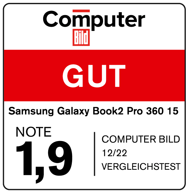 Galaxy Book2 Pro 360 15, gut (1,9), 12/2022, im Vergleichstest: 2 Samsung Notebooks (2 x „gut“).