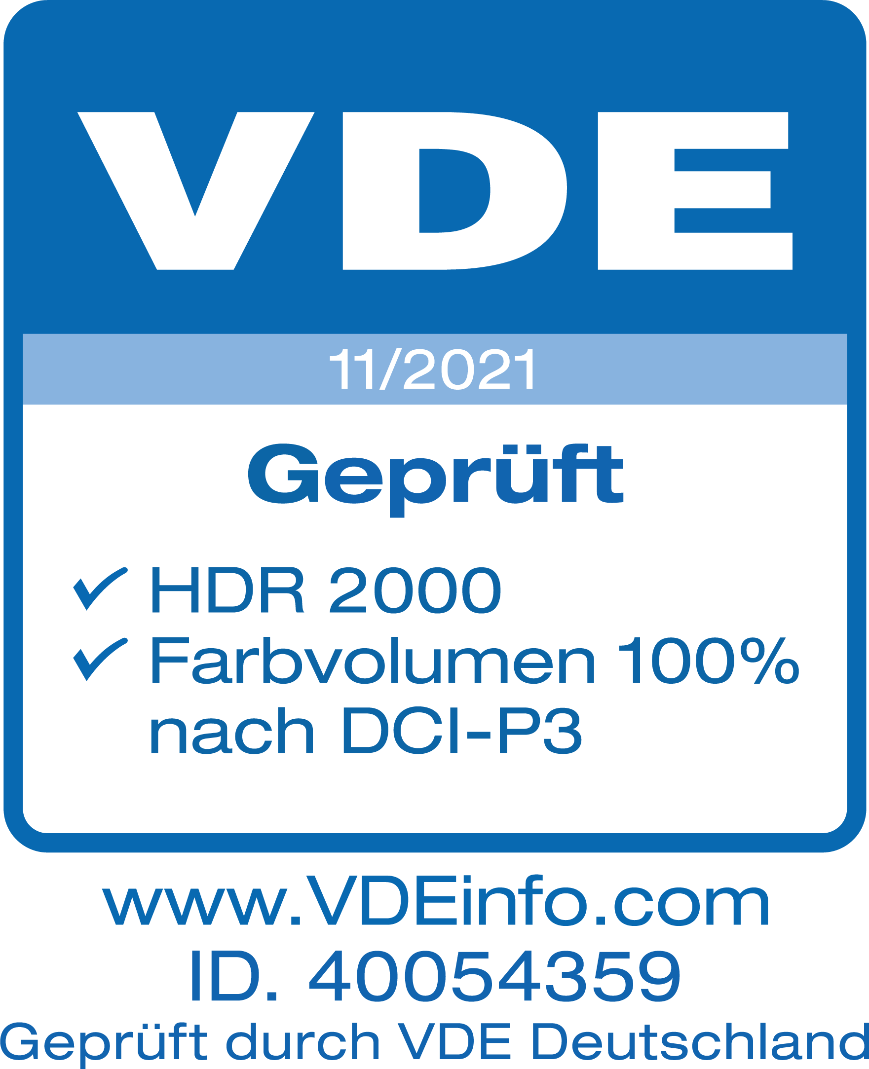 Zertifiziert vom Verband der Elektrotechnik Elektronik Informationstechnik e. V. (VDE), mehr unter: VDEinfo.com, ID. 40054359, Modelle: QN9xB (55"/65"/75"/85")