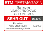 * ETM Testmagazin, SEHR GUT (97,5 %), Ausgabe 10/2023, Samsung VS28C97B7QK/WD Bespoke Jet AI. Einzeltest.