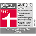 * Stiftung Warentest, gut (1,9), Ausgabe 6/2024, zum Galaxy S24 (128 GB), im Test: 32 Smartphones (18x gut, 11x befriedigend, 3x ausreichend).