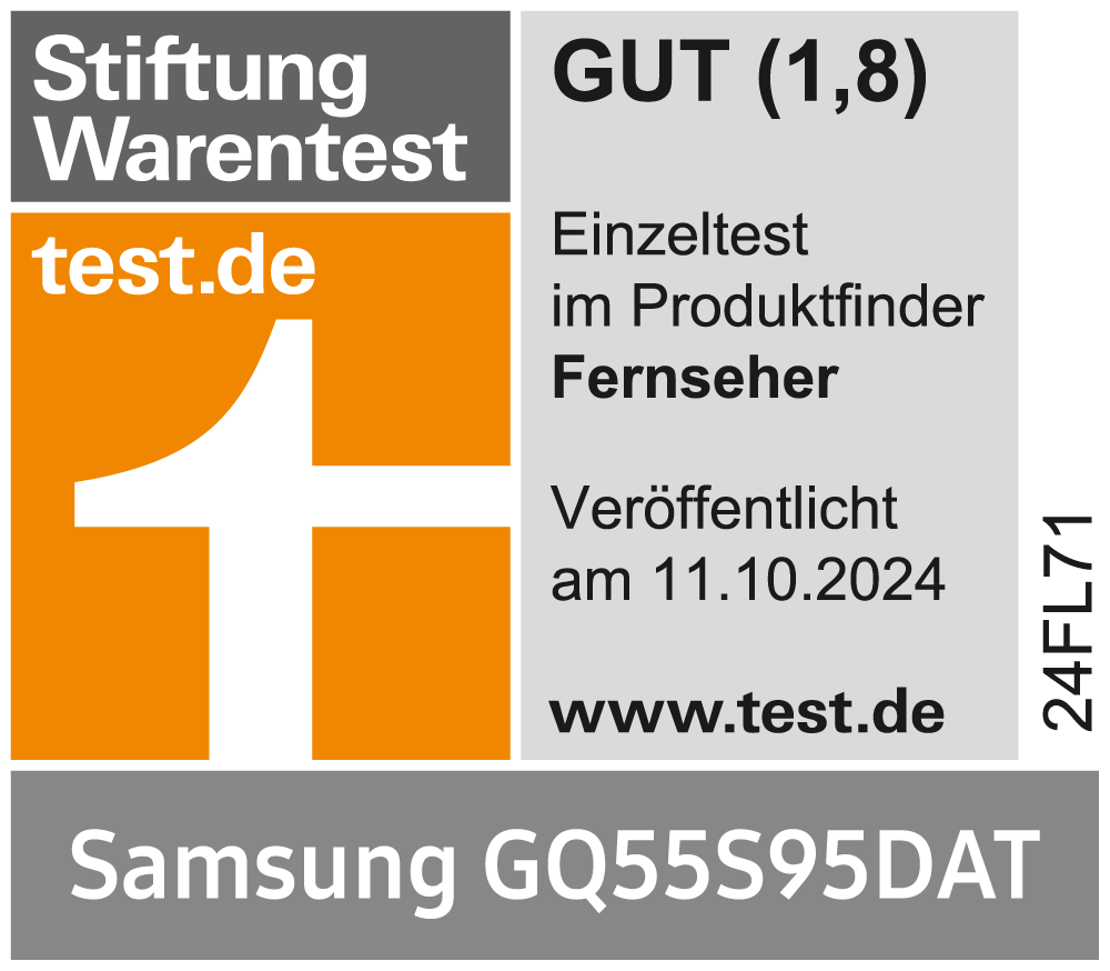 * Stiftung Warentest, gut (1,8), www.test.de , veröffentlicht am 11.10.2024, zum Samsung GQ55S95DAT, Einzeltest.