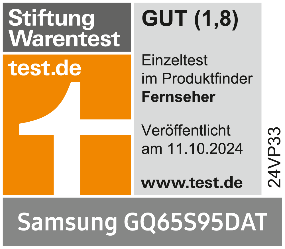 * Stiftung Warentest, gut (1,8), www.test.de , veröffentlicht am 11.10.2024, zum Samsung GQ65S95DAT, Einzeltest.