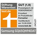 * Stiftung Warentest, gut (1,9), test.de, veröffentlicht am 15.9.2024, zum Samsung GQ65QN94DAT, produktgleich mit Samsung GQ65QN90DAT, Einzeltest.