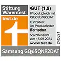 * Stiftung Warentest, gut (1,9), www.test.de, veröffentlicht am 15.9.2024, zum Samsung GQ65QN92DAT, produktgleich mit Samsung GQ65QN90DAT, Einzeltest.