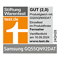 * Stiftung Warentest, gut (2,0), www.test.de, veröffentlicht am 16.9.2024, zum Samsung GQ55QN92DAT, produktgleich mit Samsung GQ55QN90DAT, Einzeltest.