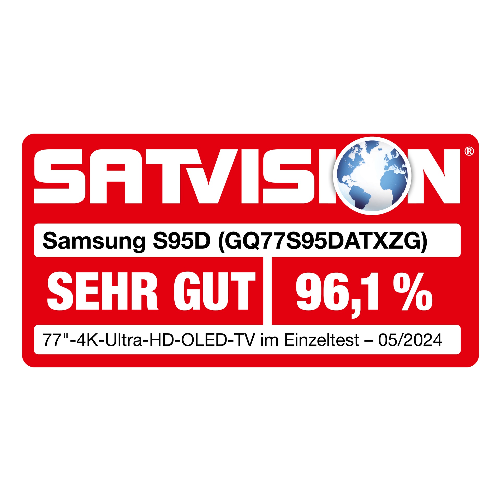 * SATVISION Gesamturteil Sehr gut (96,1 %), Ausgabe 5/2024, zum Samsung GQ77S95D, Einzeltest