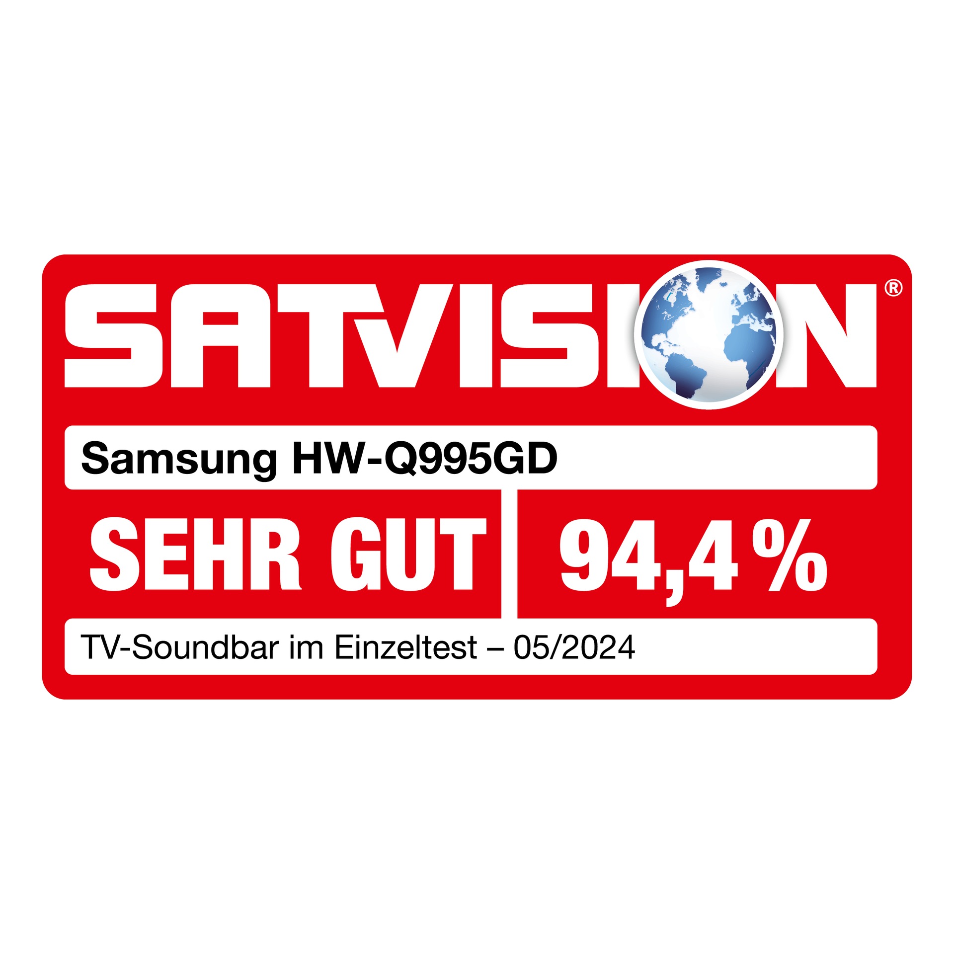 * SATVISION Gesamturteil Sehr gut (94,4 %), Ausgabe 5/2024, zur Samsung HW-Q995GD, Einzeltest