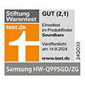 * Stiftung Warentest Gesamturteil Gut (2,1), www.test.de , veröffentlicht am 14.8.2024, zur Samsung HW-Q995GD/ZG, Einzeltest.