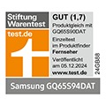 * Stiftung Warentest, gut (1,7), www.test.de, veröffentlicht am 5.12.2024, zum Samsung GQ65S94DAT, produktgleich mit Samsung GQ65S90DAT, Einzeltest.