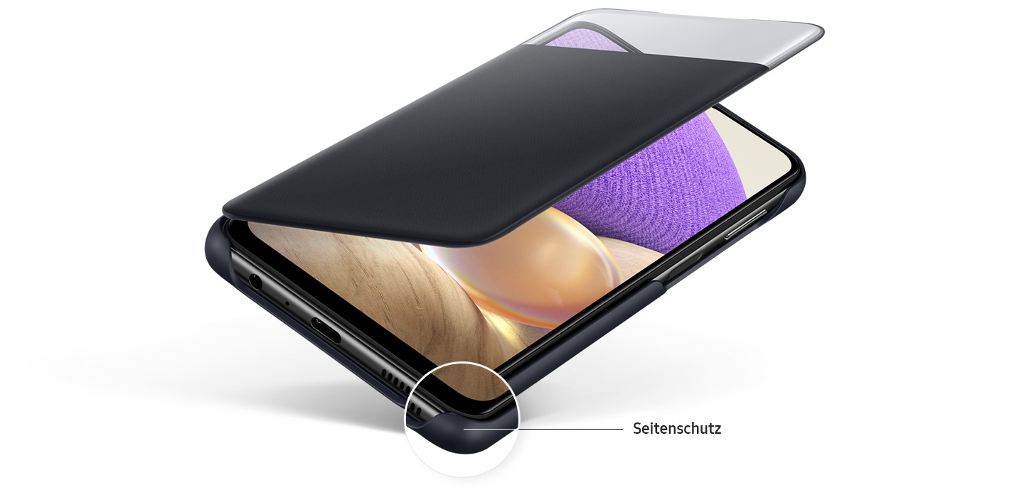 S view wallet cover covering the edge of device highlighting side protection