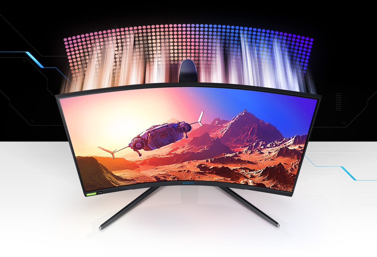 This video shows the Odyssey G7 bright QLED quality. Various vivid colors are combined with the monitor to give you a cleaner color monitor.