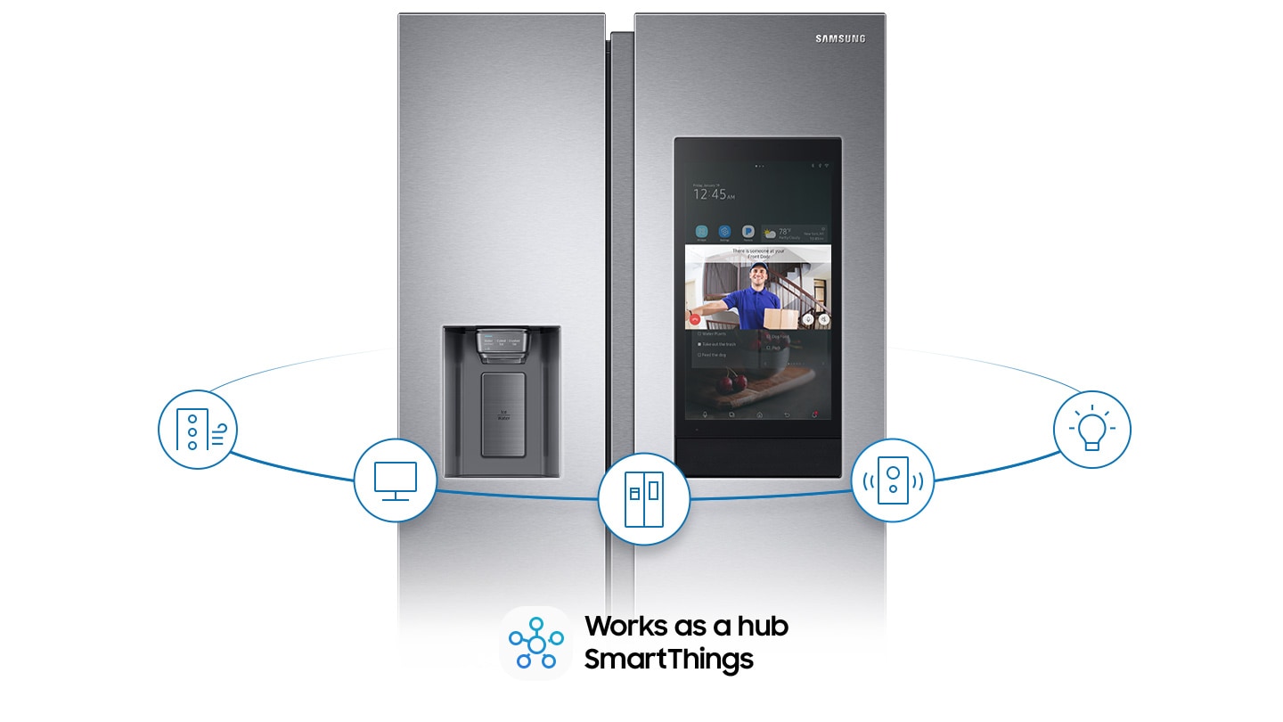The Family hub refrigerator works as a hub, linked with other smart appliances with SmartThings app.
