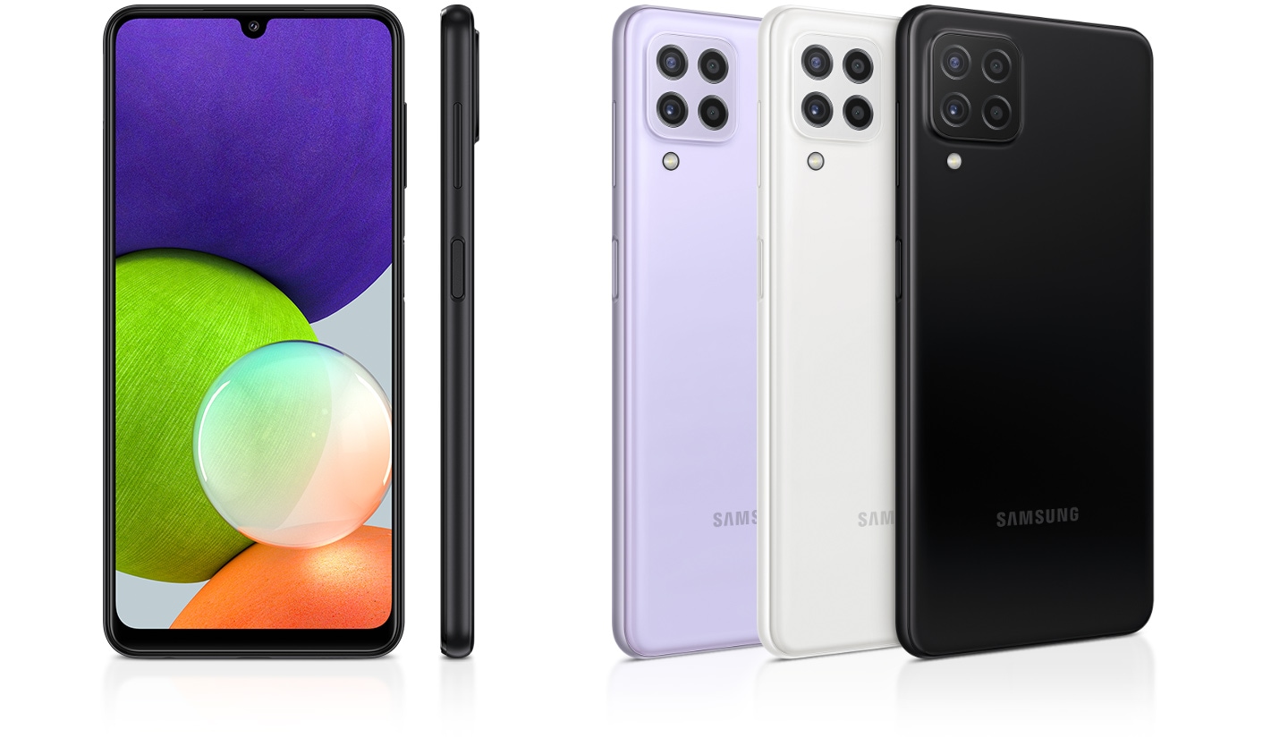 There is a glossy back view of 4 smartphones in black, white, mint, and violet, along with a profile and front view highlighting the premium gloss finish.