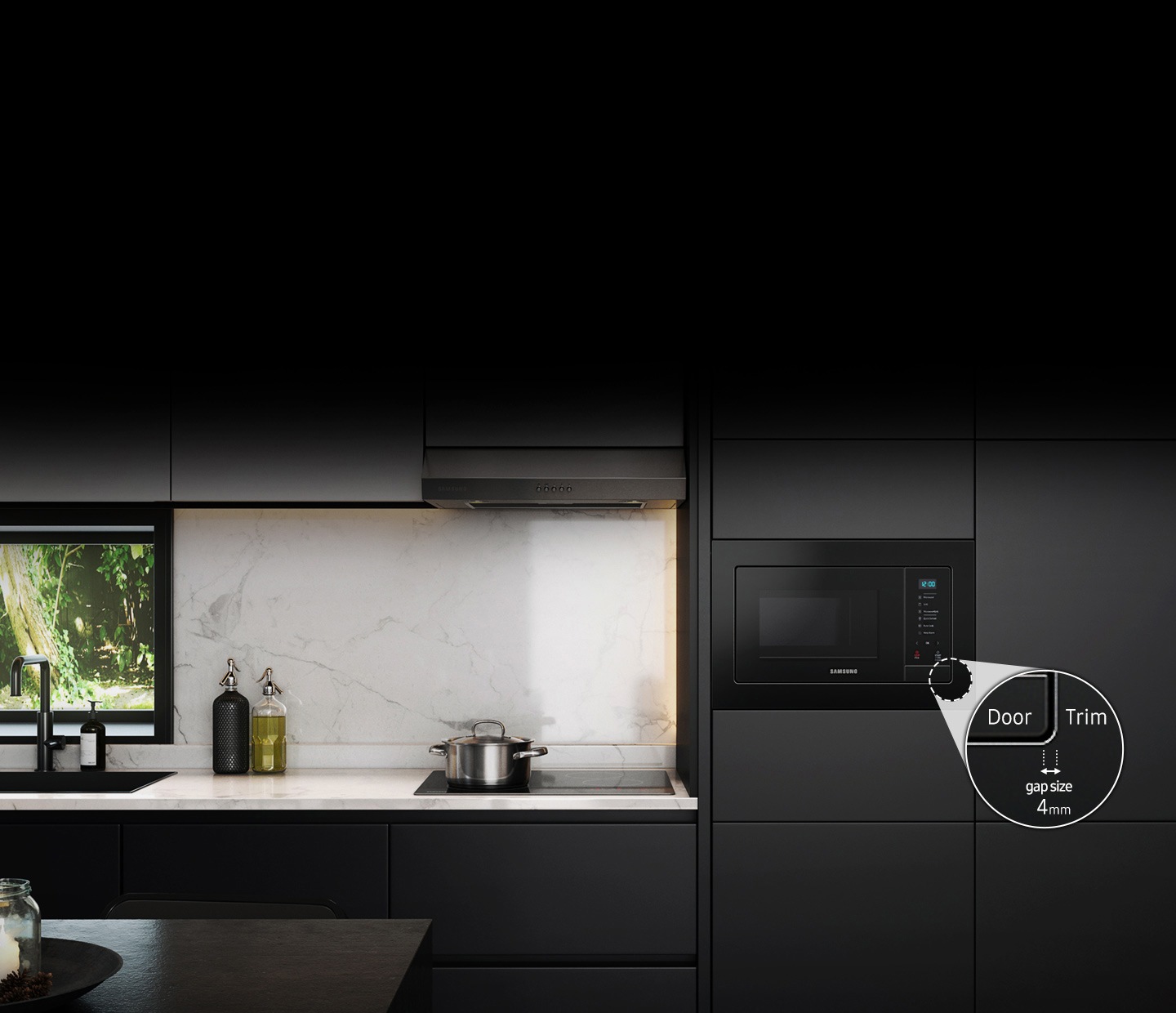 Samsung Einbau-Mikrowelle mit Grill, Premium Black Steel, 23 l, 60er