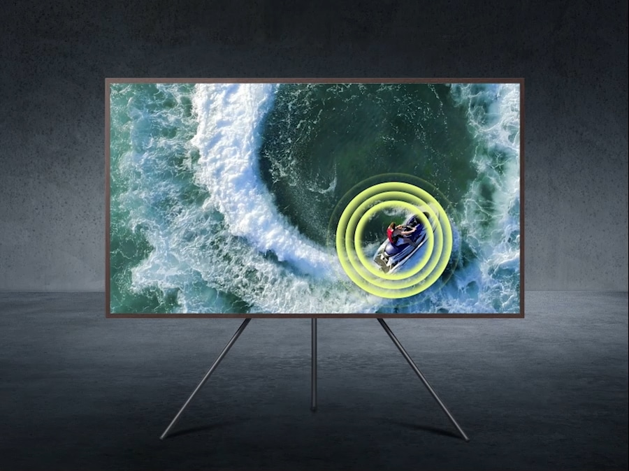 The frame is showing an action scene.  Soundwaves are surrounding The Frame to show that the sound is following the action on the screen.