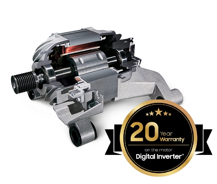 The washer motor with digital inverter technology gives a 20-year warranty.