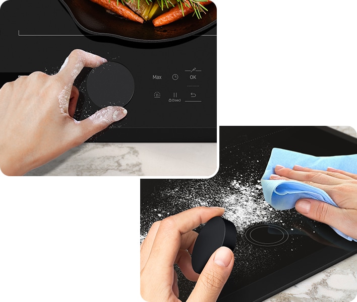 Magnetic knob is detachable. You can wipe the flour spilled on the induction with a dishcloth perfectly.
