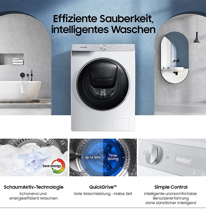 Waschmaschine QuickDrive kaufen 9 kg Samsung DE | Eco (WW91T986ASH/S2)
