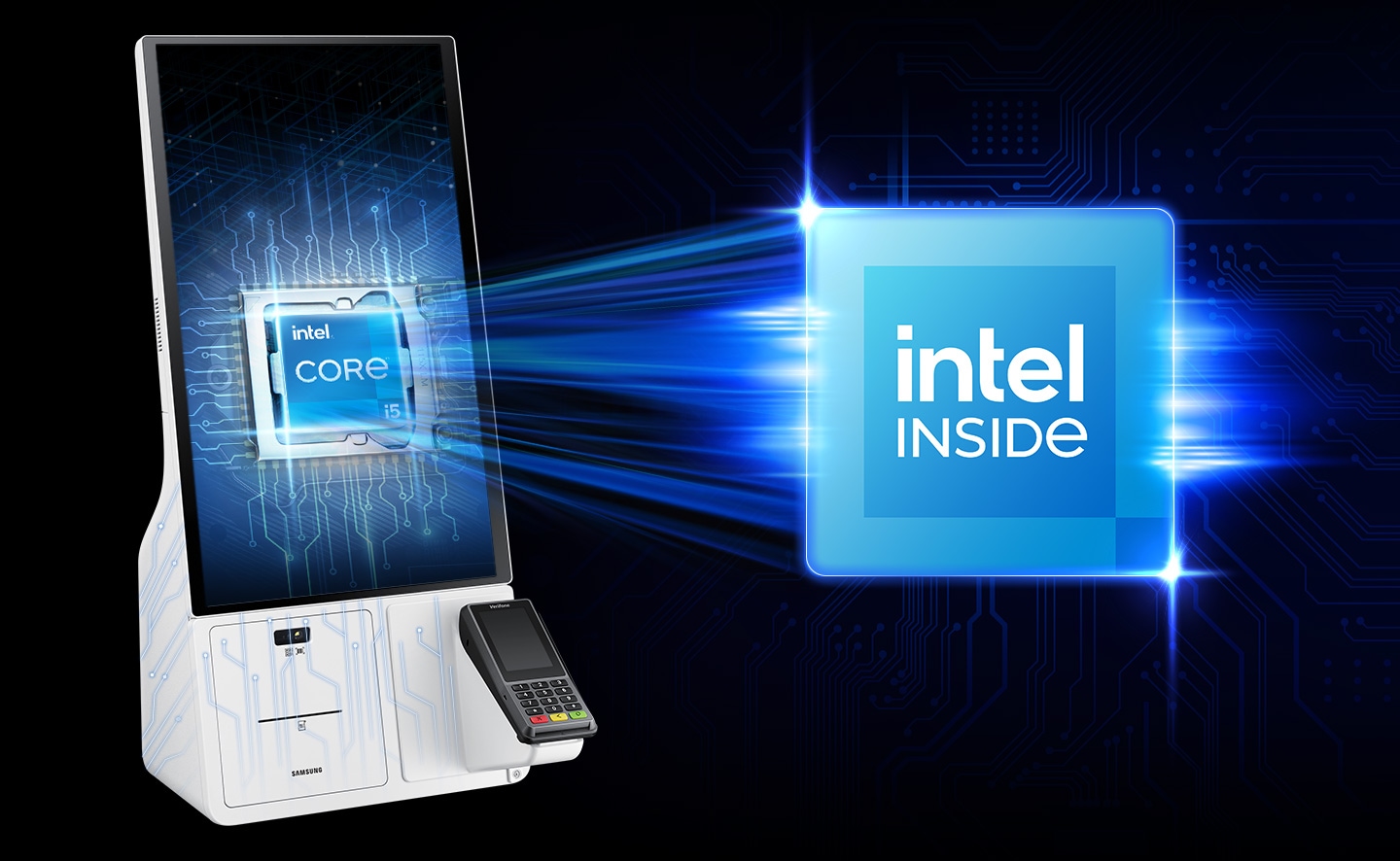 Man sieht Samsung Kiosk Produktbild mit einem integrierten Intel® Core™ Prozessor der 11. Generation