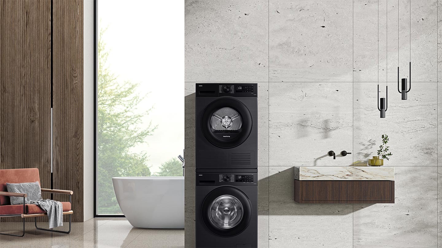 DV5000C este instalat cu mașină de spălat în spălătorie.