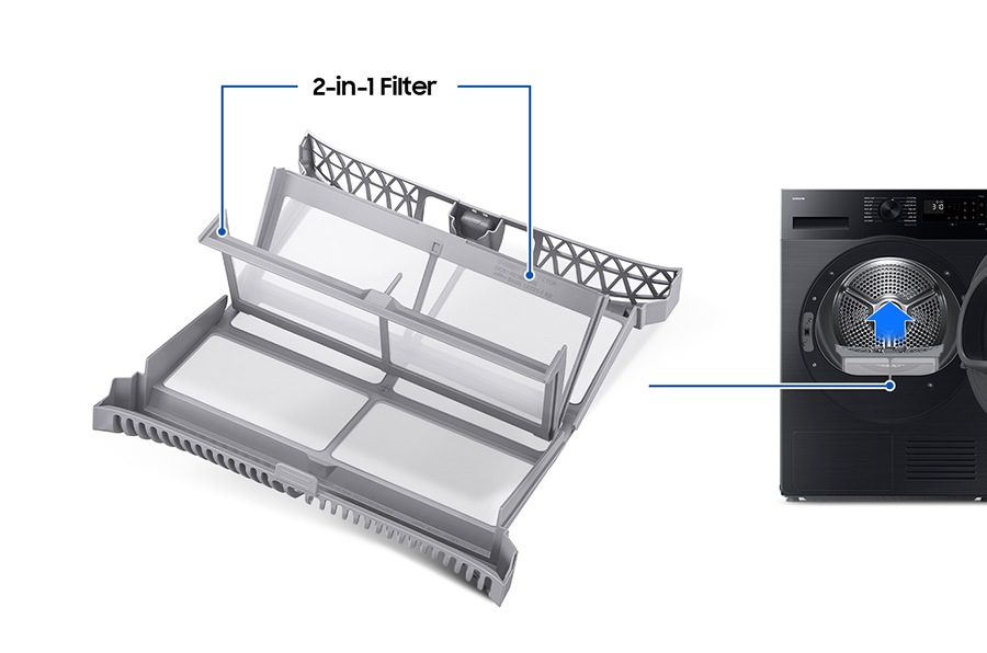 În partea de jos a tamburului DV5000C, există un filtru 2 în 1 echipat.