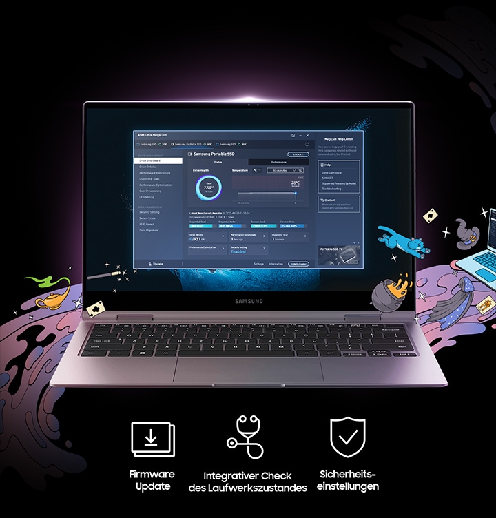 The Magician software provides a toolkit to manage the T9 for optimal performance. This toolkit supports Integrative Drive health checks, firmware updates and security setting.