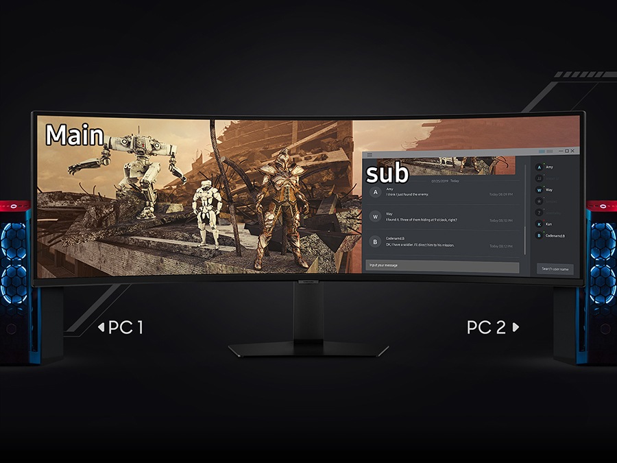 A monitor is shown with two PC towers behind it.