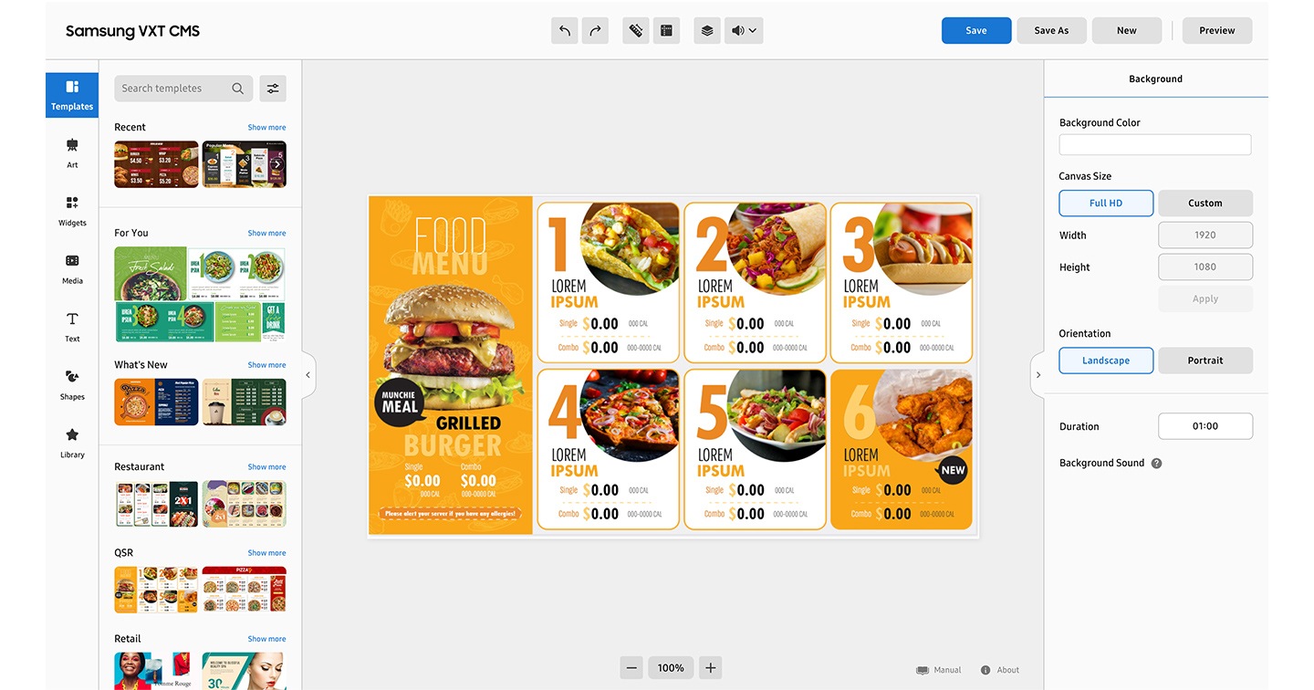 Das Bild zeigt Samsung VXT CMS. Es ist eine Cloud-basierte Lösung für Digital Signage-Geräte.