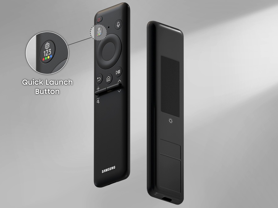 There are two remote controls. One is showing the front side and the other is showing the backside with a solar cell part.