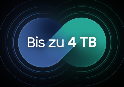 In zwei miteinander verbundenen Kreisen steht geschrieben „Bis zu 4 TB“.