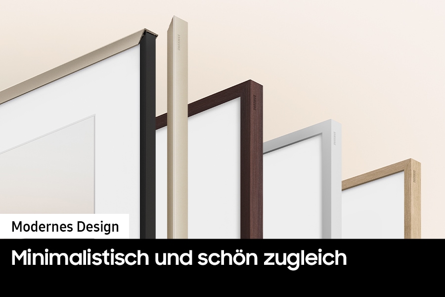 Vier verschiedene austauschbare Rahmen in schwarz, dunkelbraun, weiß und hellbraun