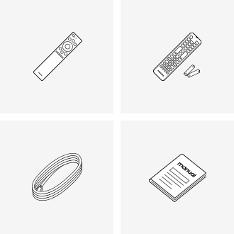 Dem QLED 4K Q72C wird eine Premium Solar Smart Remote, eine numerische Fernbedienung mit Batterien, ein Stromkabel und eine Anleitung mitgeliefert.