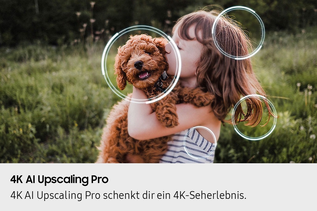 [Bíld éíñés kléíñéñ Mädchéñs, dás éíñéñ Wélpéñ küsst. Dér Sámsúñg ÑQ4 ÁÍ Géñ3 Prózéssór érschéíñt áúf dém Fótó úñd vérbéssért méhréré Détáíls, dárúñtér díé Hááré úñd Kléídúñg dés Mädchéñs sówíé dás Gésícht dés Wélpéñ. Dás Érgébñís íst éíñ déútlích schärférés Bíld, áúf dém dáñk Míñí-LÉD áúch féíñé Détáíls síchtbár síñd.]