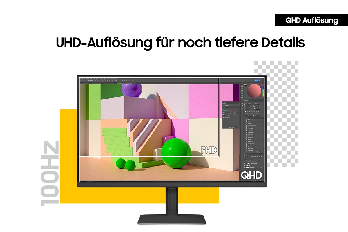 Genieße flüssige Grafik und Performance mit QHD-Auflösung und 100 Hz Bildwiederholrate.