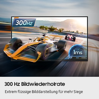 Extrem flüssige Bilddarstellung für mehr Siege. Ein gelber Rennwagen fährt aus dem Bildschirm heraus.